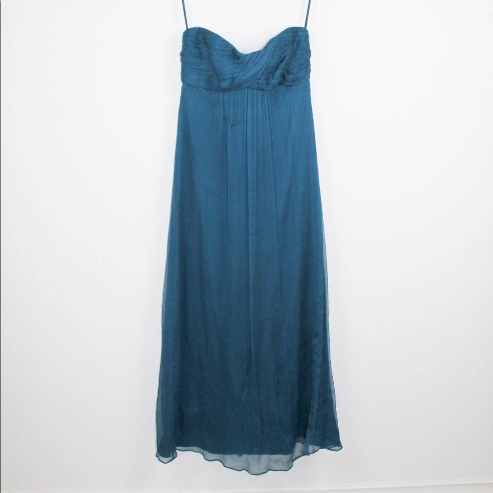 Amsale 100% Silk Teal Strapless Maxi Dress Size 4 - Picture 2 of 9
